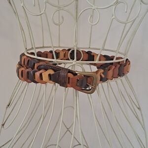 Vintage 90s Brown Leather Donna Katz Cabincore Western Bohemian Belt, Size M.